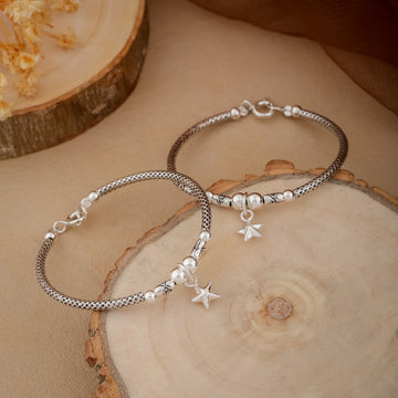 Twinkling Star Textured Silver Kids Kadli (Bangle Pair)