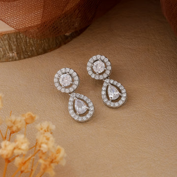 Elegant Teardrop Halo Silver Earrings