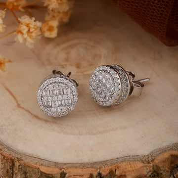 Radiant Round Cluster Silver Stud Earrings