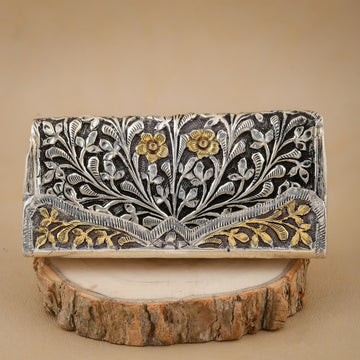 Handcrafted 925 Silver Card Holder with Floral Engraving