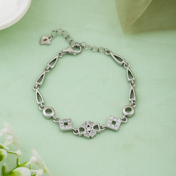 Starlit Geometric Sparkle Silver Kids Bracelet
