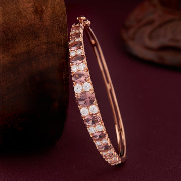 Rosé Radiance Oval-Cut Stone Bangle Silver Bracelet