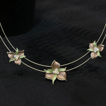 925 Silver Double-Strand Floral Necklace – Handcrafted Enamel Finish