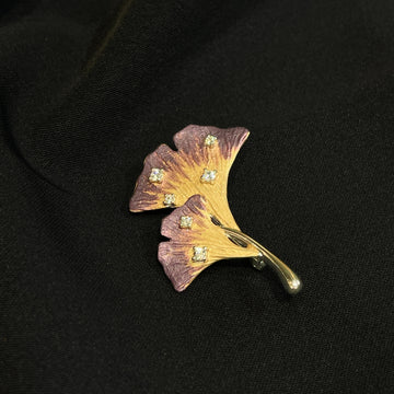 Elegant Ginkgo Leaf Silver Brooch