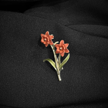 ๐ธ 925 Silver Twin Blossom Floral Brooch