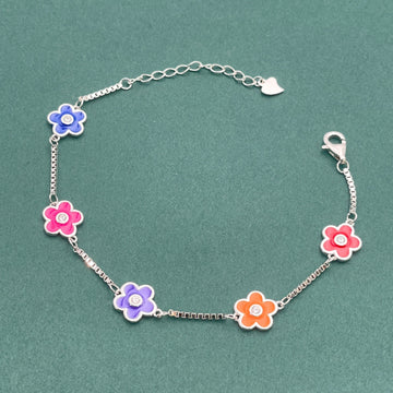 925 Sterling Silver Colorful Enamel Flower Bracelet