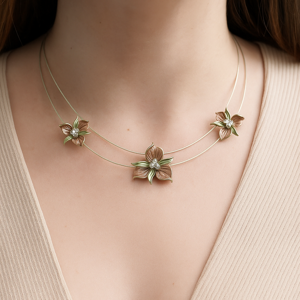 925 Silver Double-Strand Floral Necklace – Handcrafted Enamel Finish