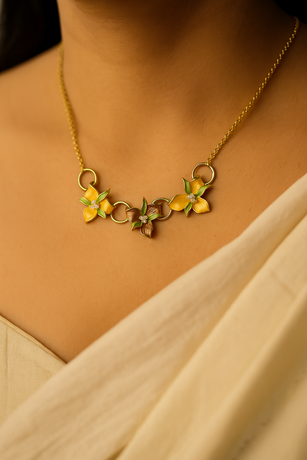 925 Silver Enamel Floral Necklace – Handcrafted Statement Jewellery