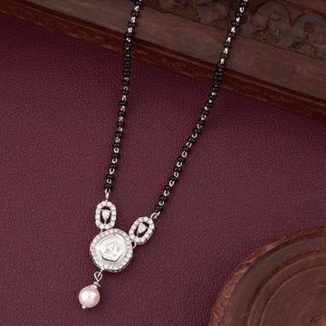 Elegant Silver Mangalsutra with CZ Pendant & Pearl Drop