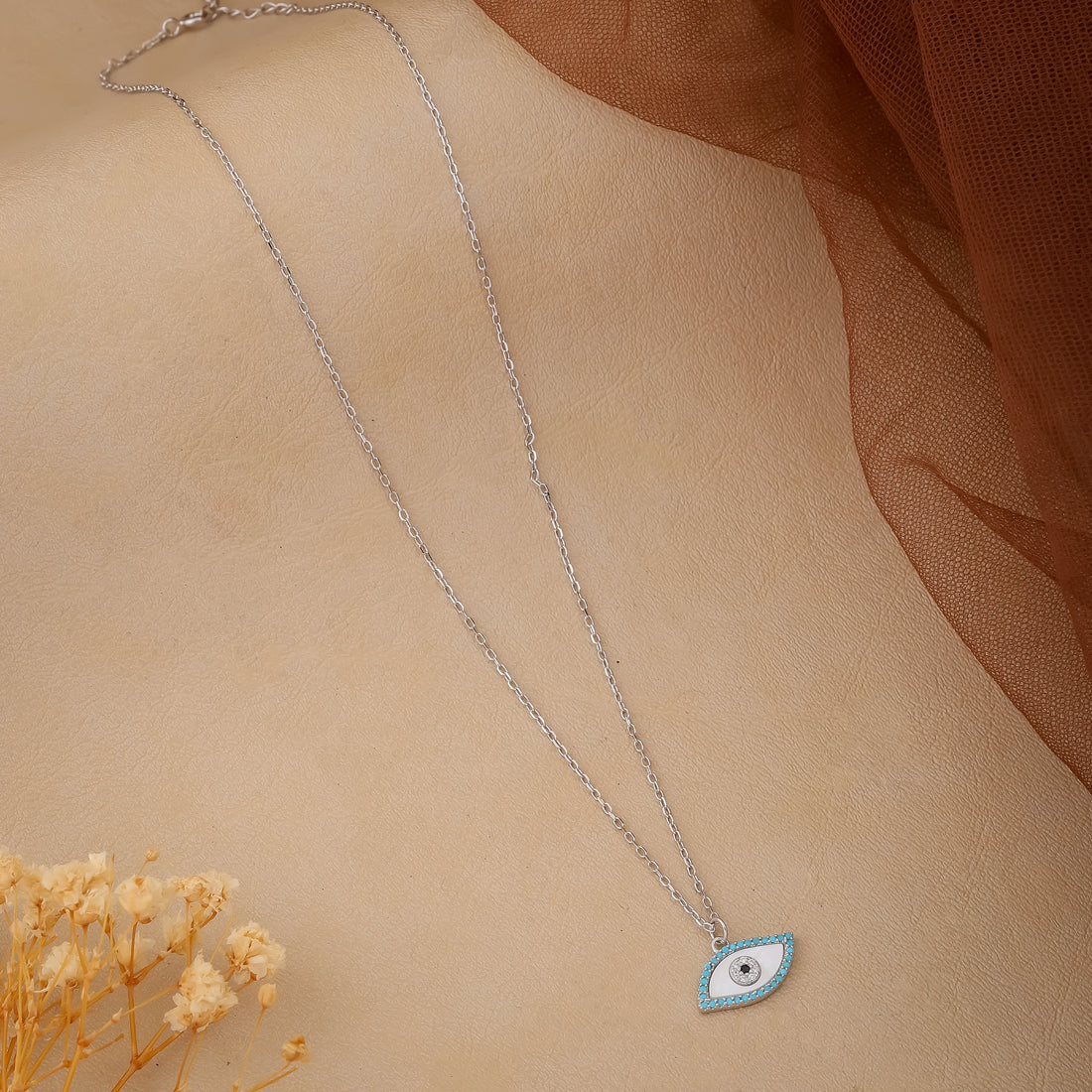 Silver Aurea Evil Eye Pendant with Chain