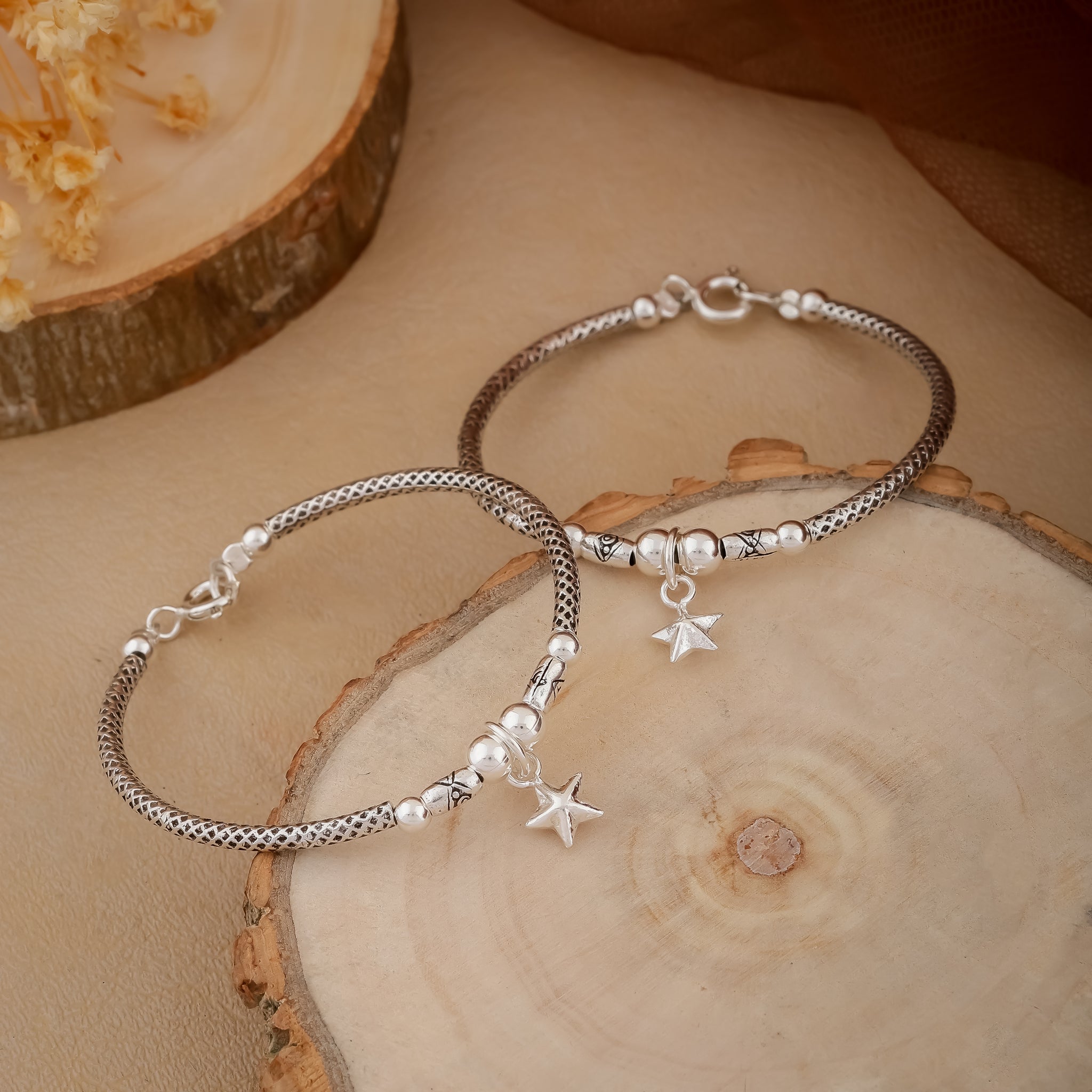 Twinkling Star Textured Silver Kids Kadli (Bangle Pair)