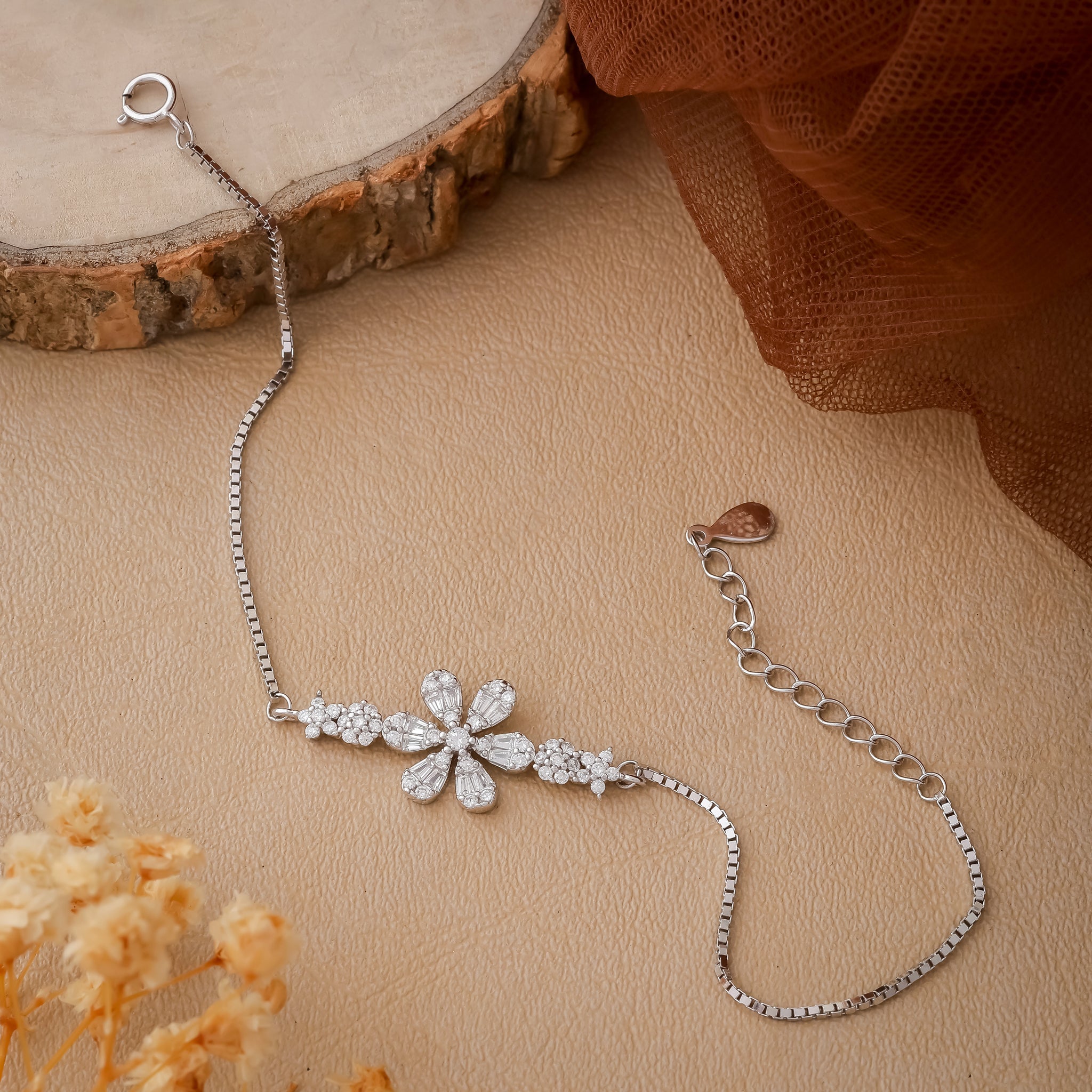 Petal Radiance Adjustable Silver Bracelet