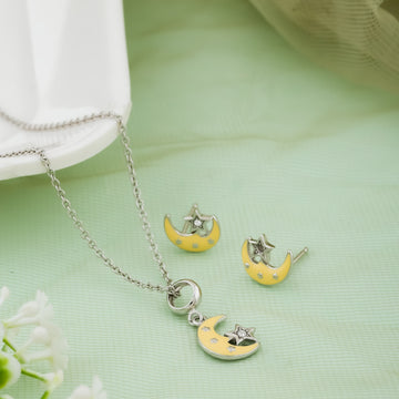 Moon & Star Silver Jewelry Set for Kids with Earrings