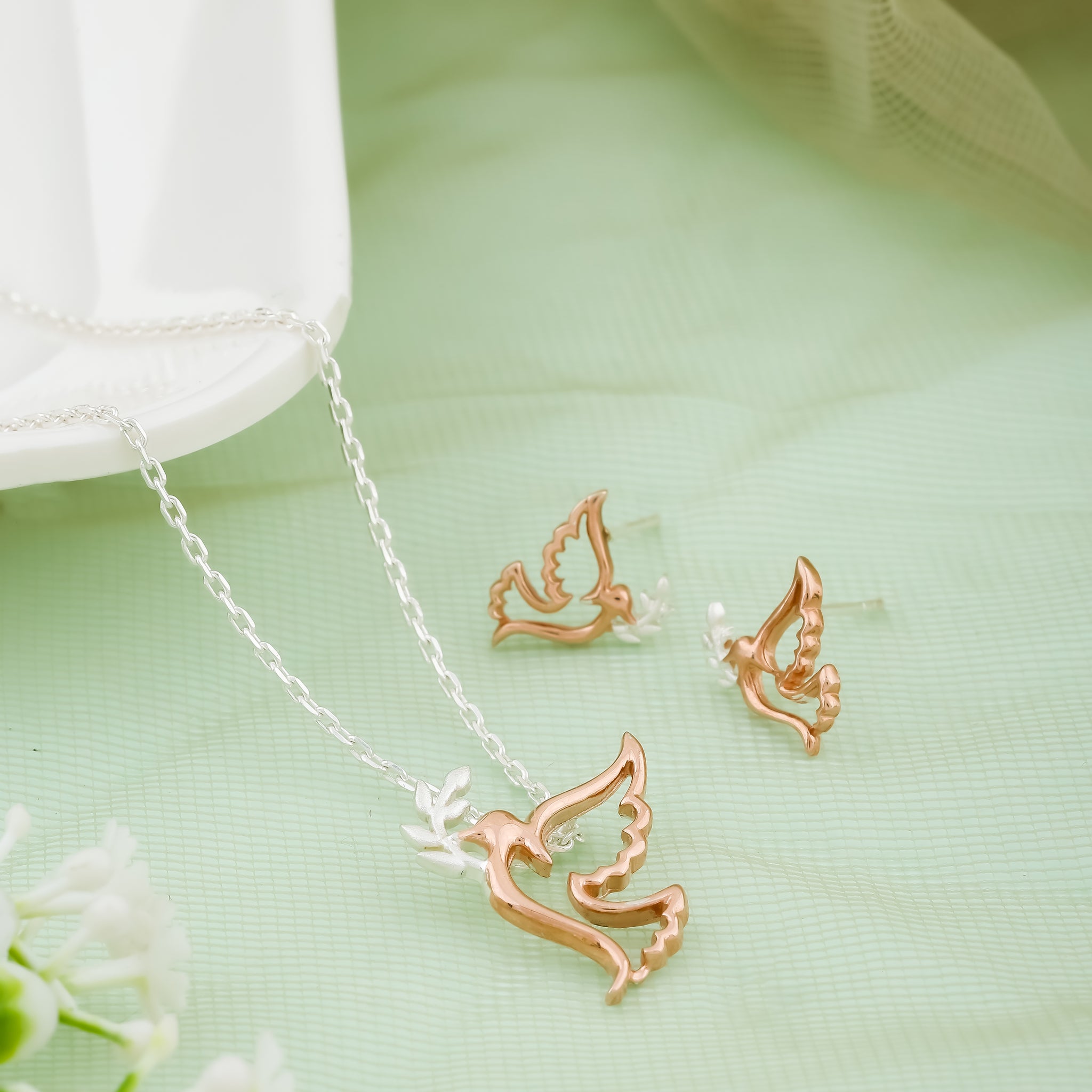 Peace Dove Kids' Silver Chain & Earring Set