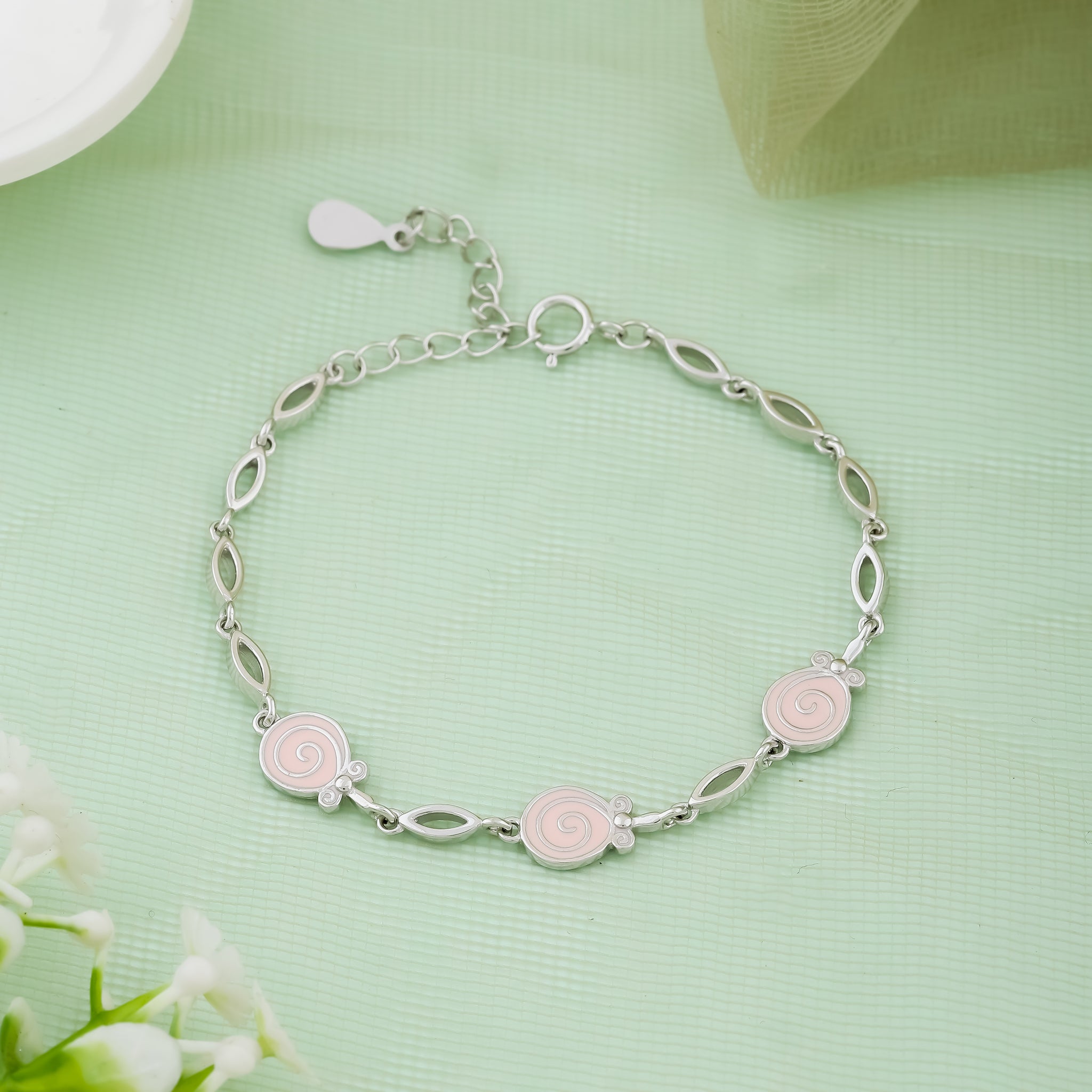 Candy Swirl Charm Silver Kids Bracelet