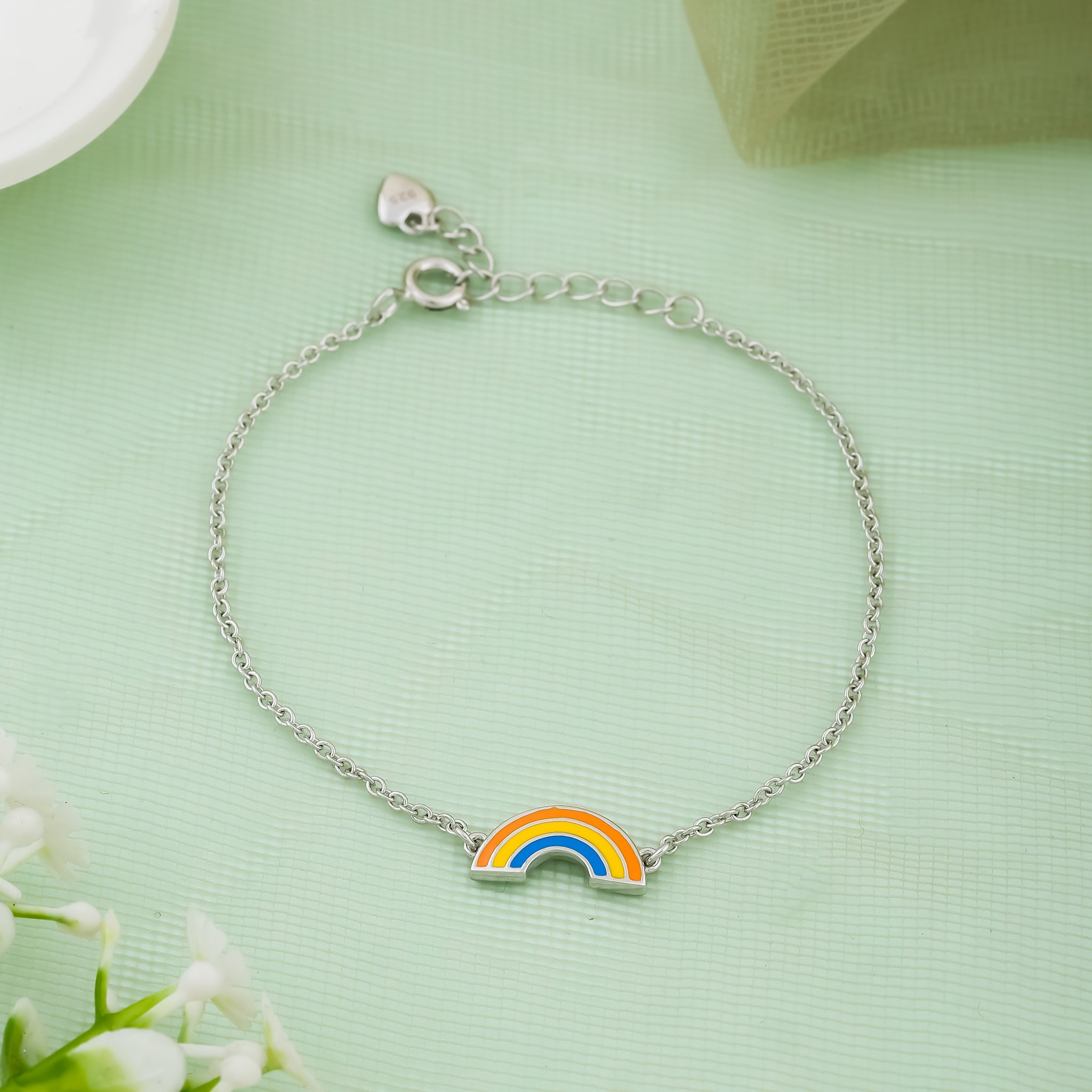 Rainbow Charm Silver Kids Bracelet