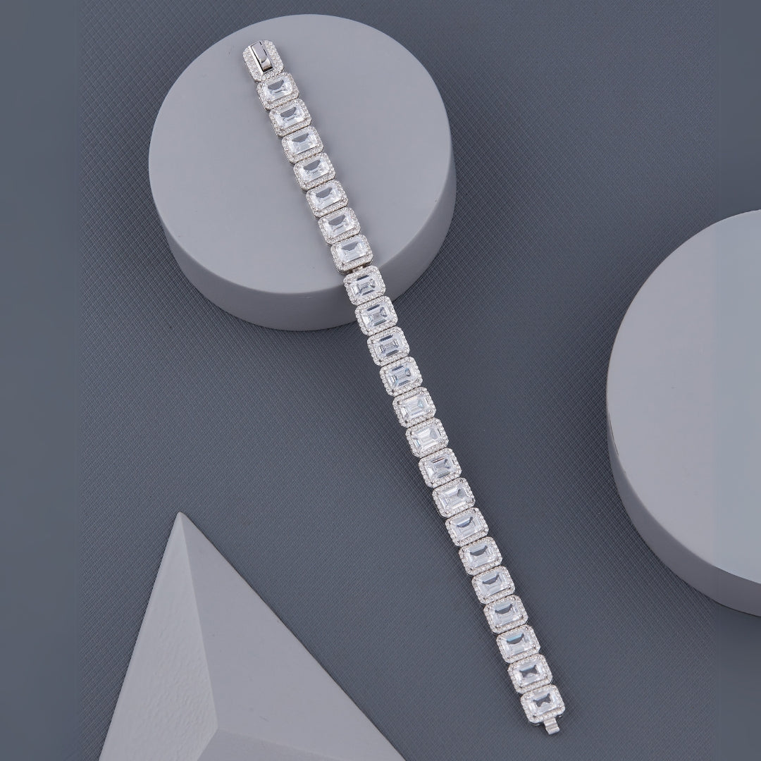 Regal Radiance Silver Cubic Link Bracelet for him