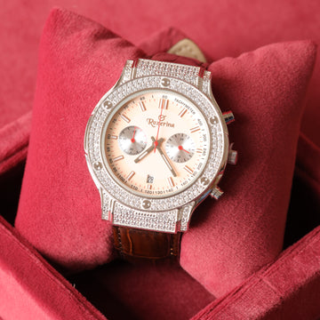 Roxerina Royale Chronograph Men's Watch (Silver Dial, Crystal-Studded Bezel)