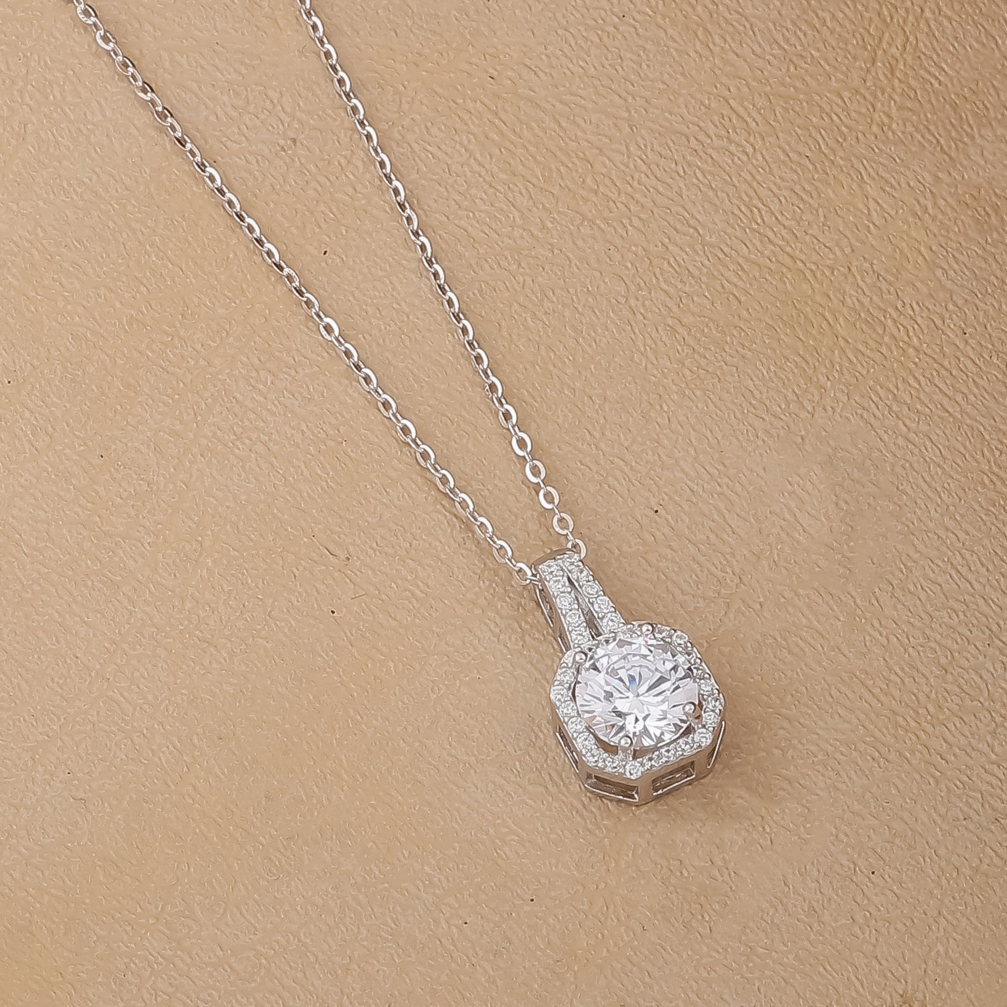 Silver Drop Solitaire Pendant with Anchor Chain