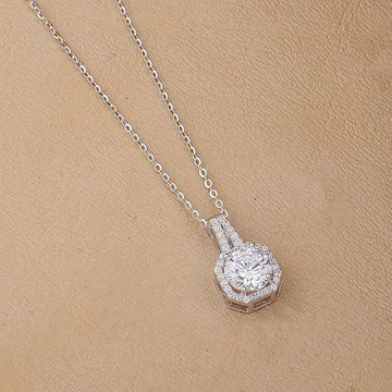 Silver Drop Solitaire Pendant with Anchor Chain