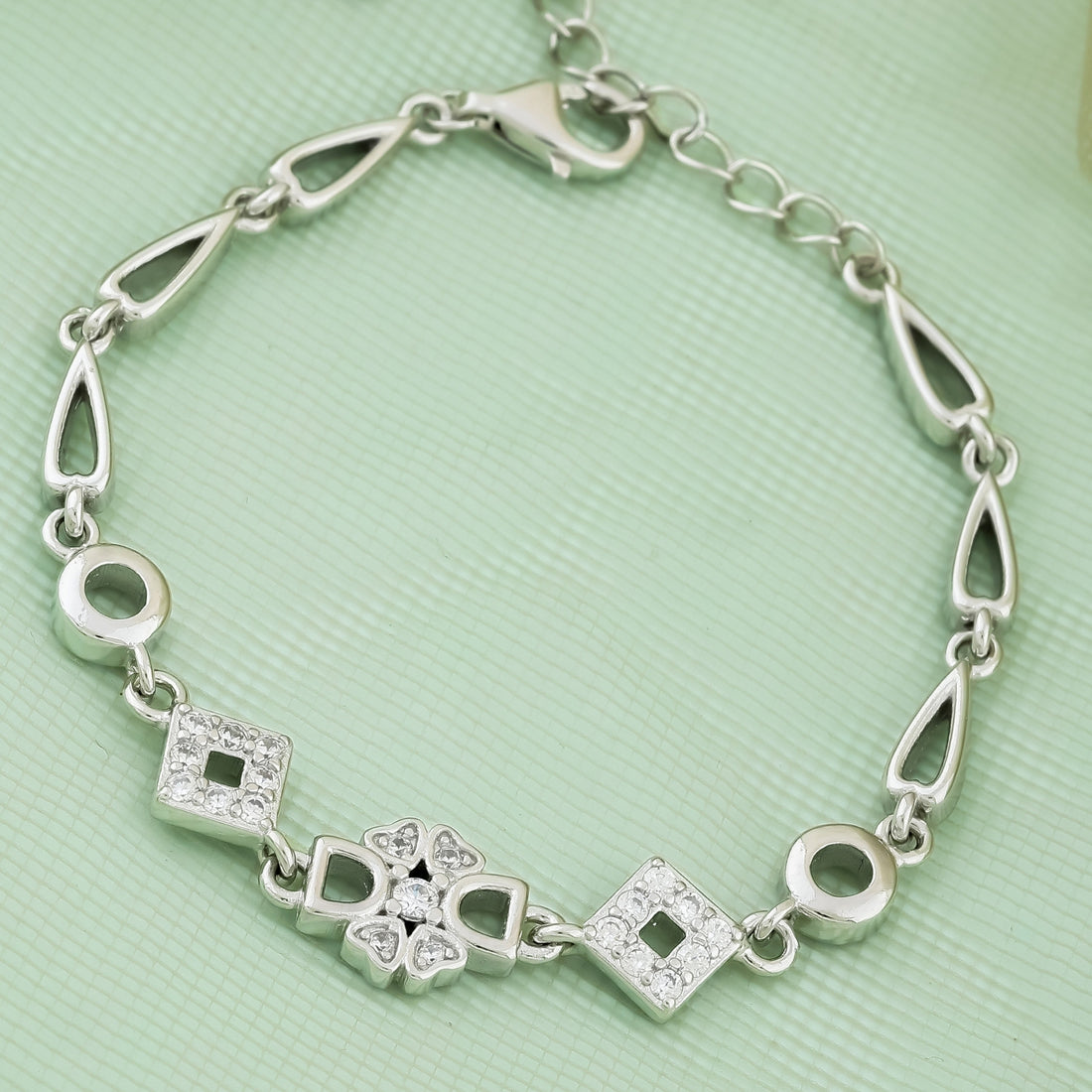 Starlit Geometric Sparkle Silver Kids Bracelet