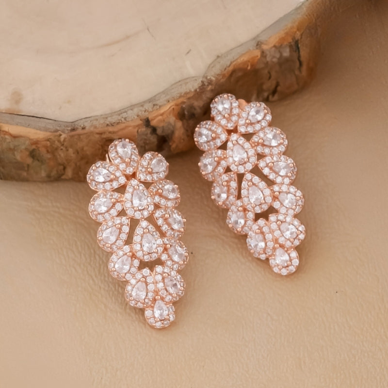 Rose Gold-Plated Floral Necklace Set with Earrings