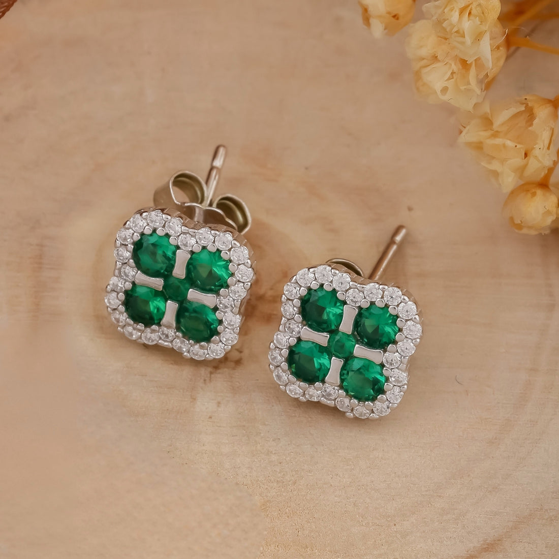 Emerald Blossom Silver Pendant & Earring Set