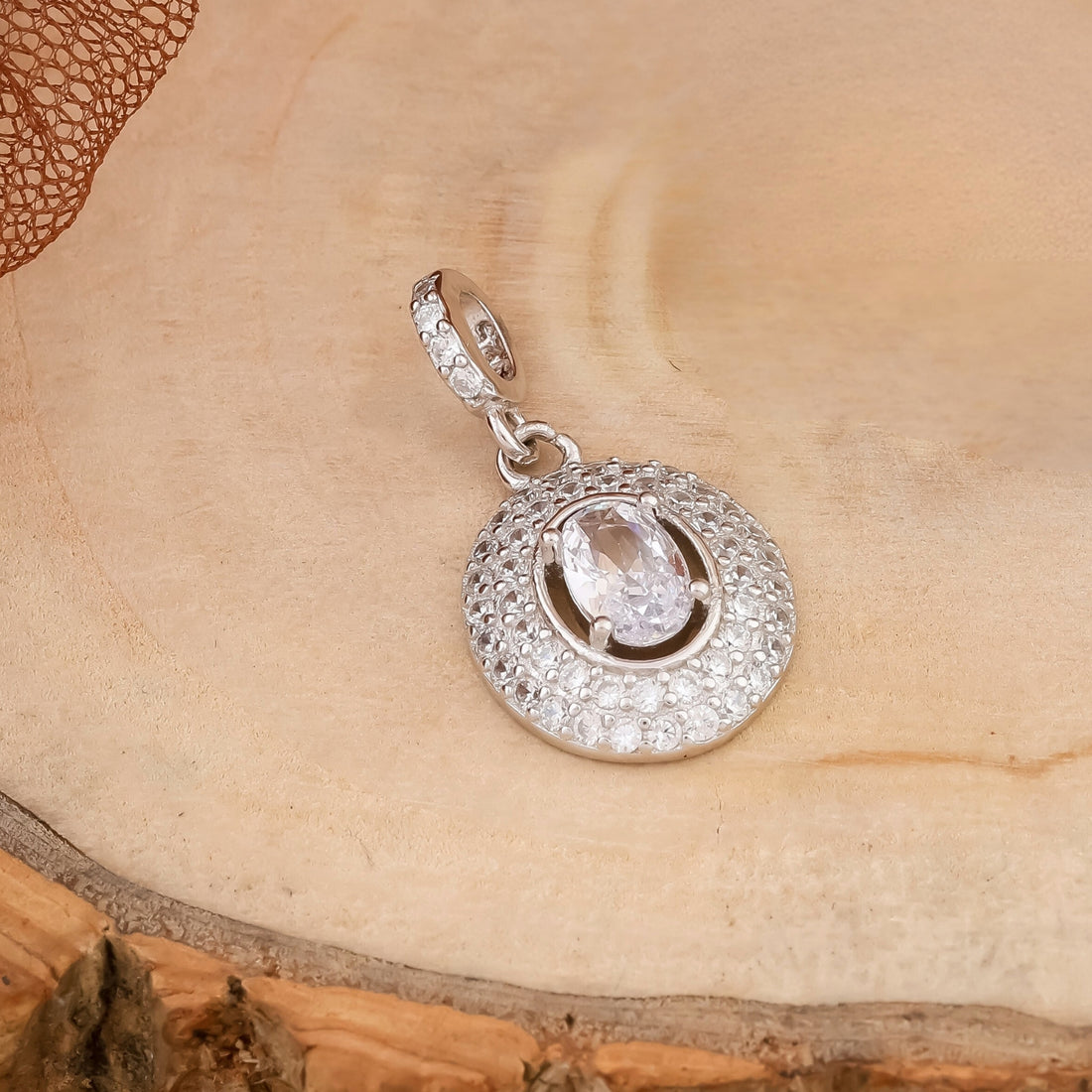 Elegant Oval Halo Silver Pendant & Earring Set