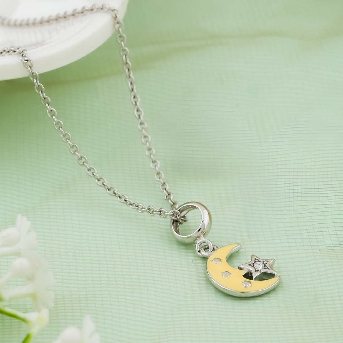 Moon & Star Silver Jewelry Set for Kids with Earrings