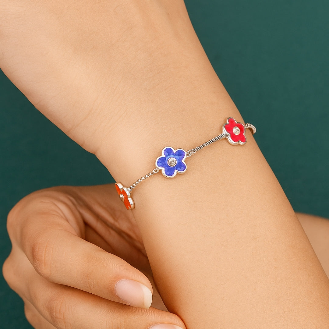 925 Sterling Silver Colorful Enamel Flower Bracelet