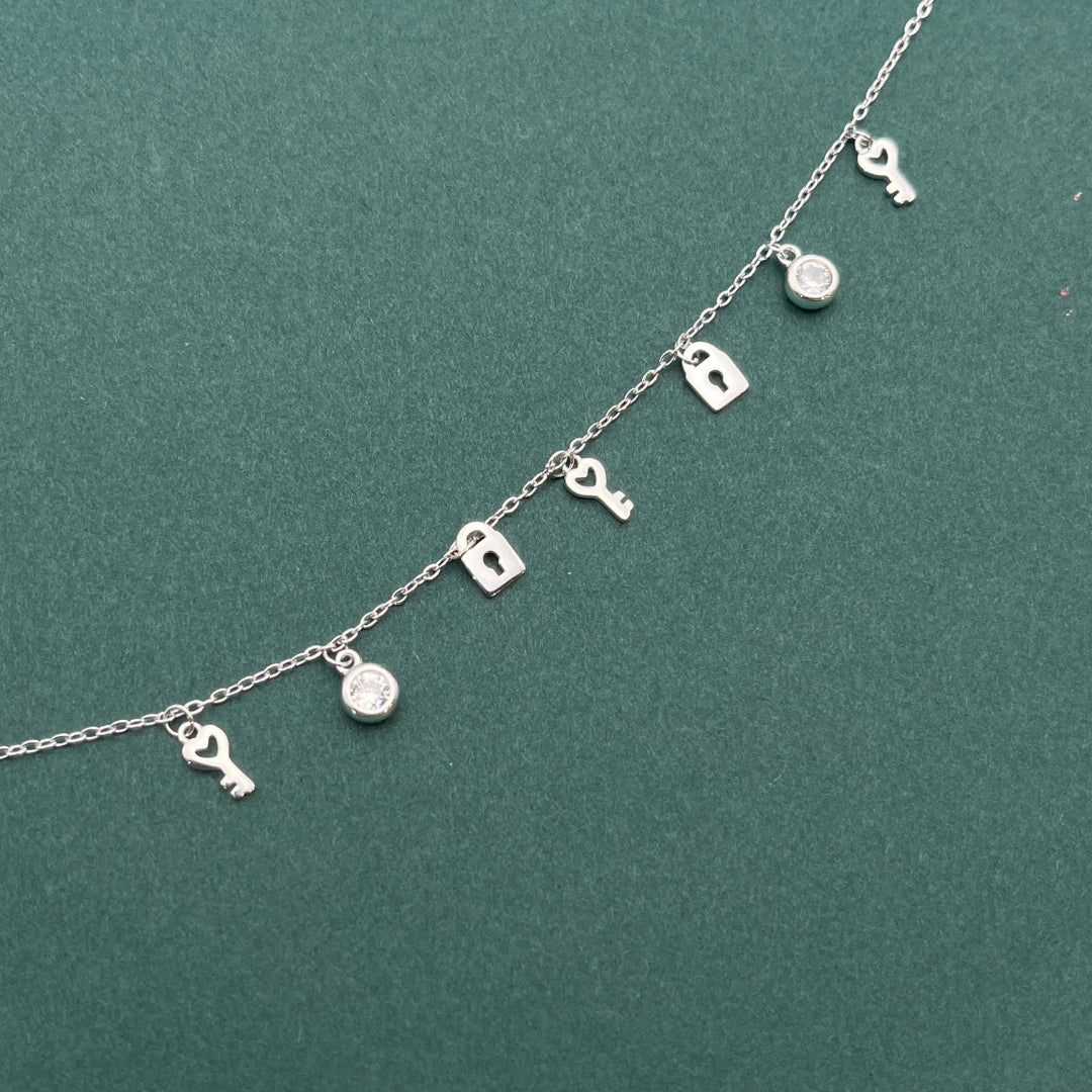 925 Sterling Silver Key & Lock Charm Bracelet