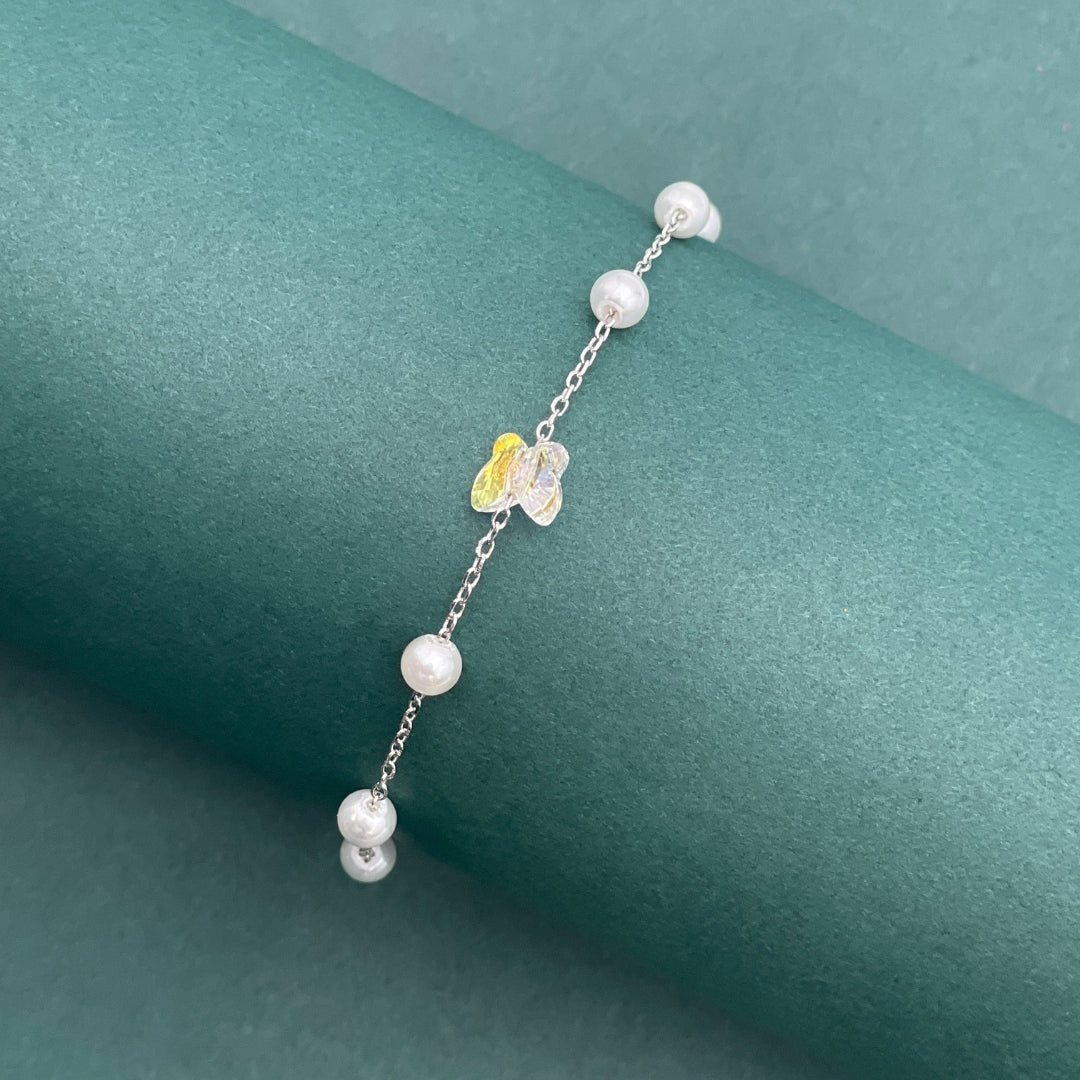 ✨ Sterling Silver Pearl Butterfly Charm Bracelet