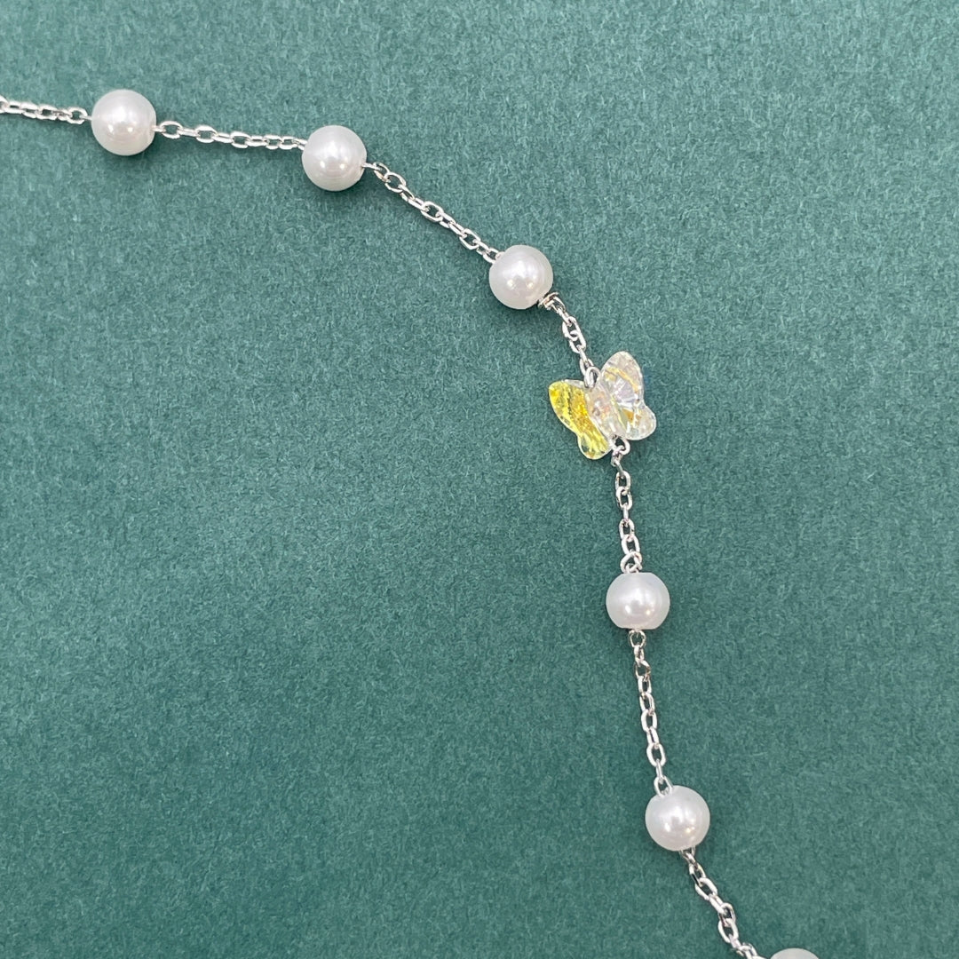 ✨ Sterling Silver Pearl Butterfly Charm Bracelet