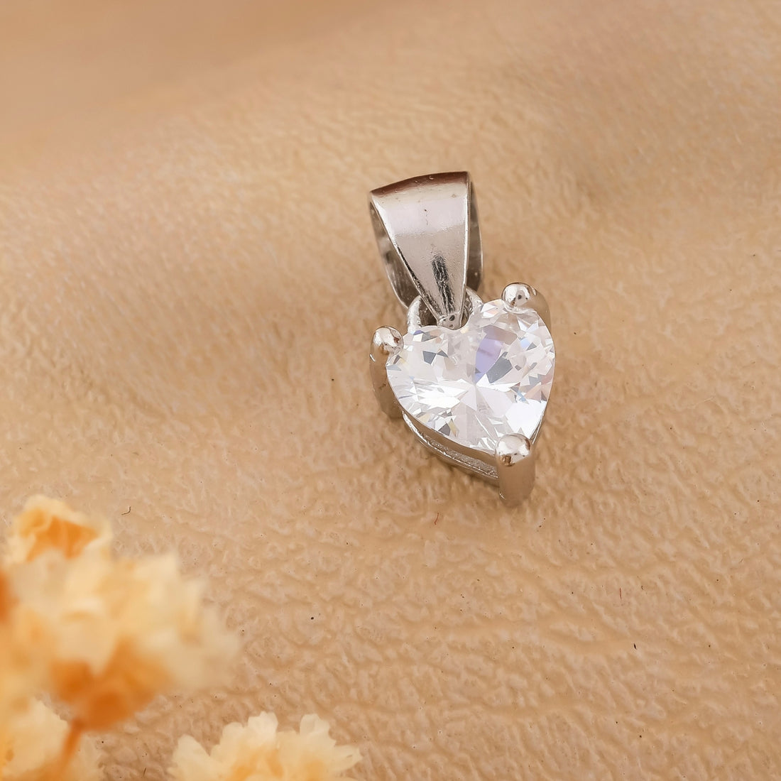 Silver Elegant Heart-Cut Solitaire Pendant & Earring Set