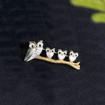925 Silver Owl Family Brooch – Elegant Nature-Inspired Pin