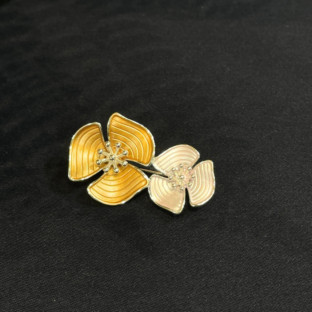 925 Silver Dual-Tone Floral Brooch  : Elegant Enamel Finish