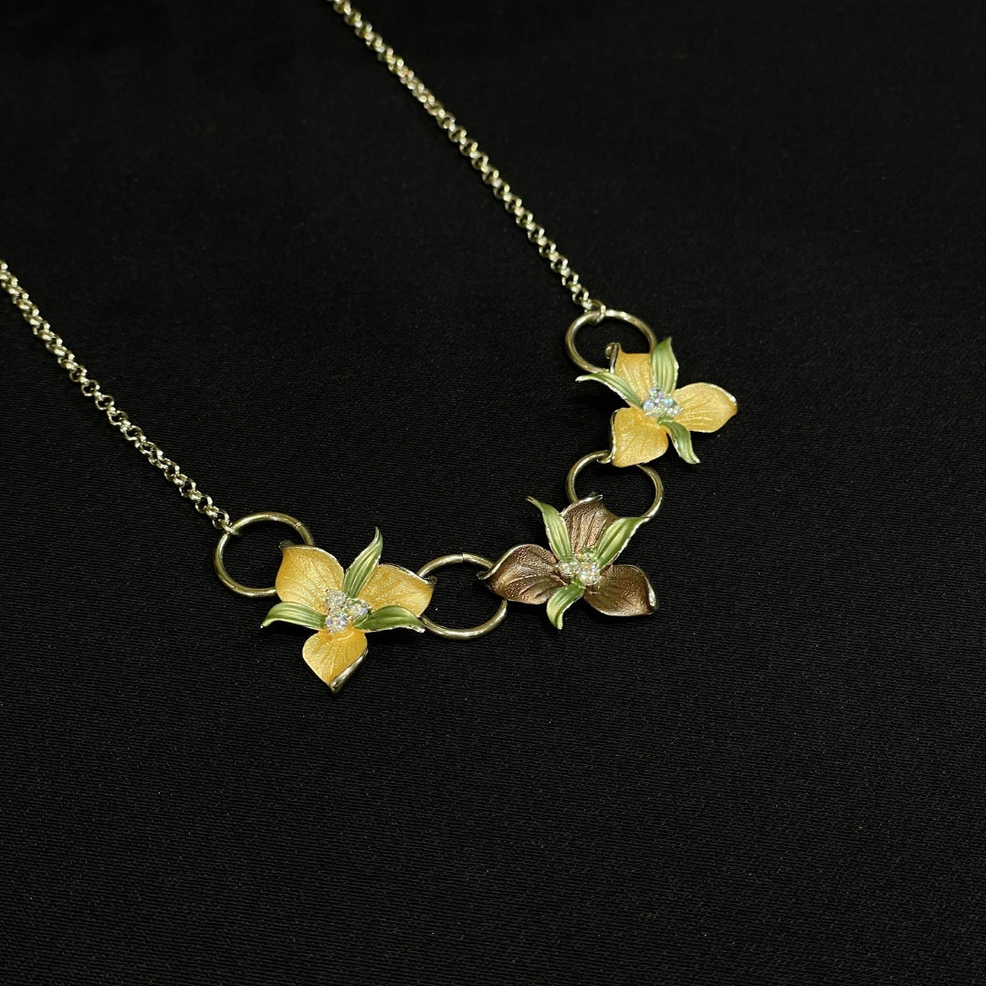925 Silver Enamel Floral Necklace – Handcrafted Statement Jewellery