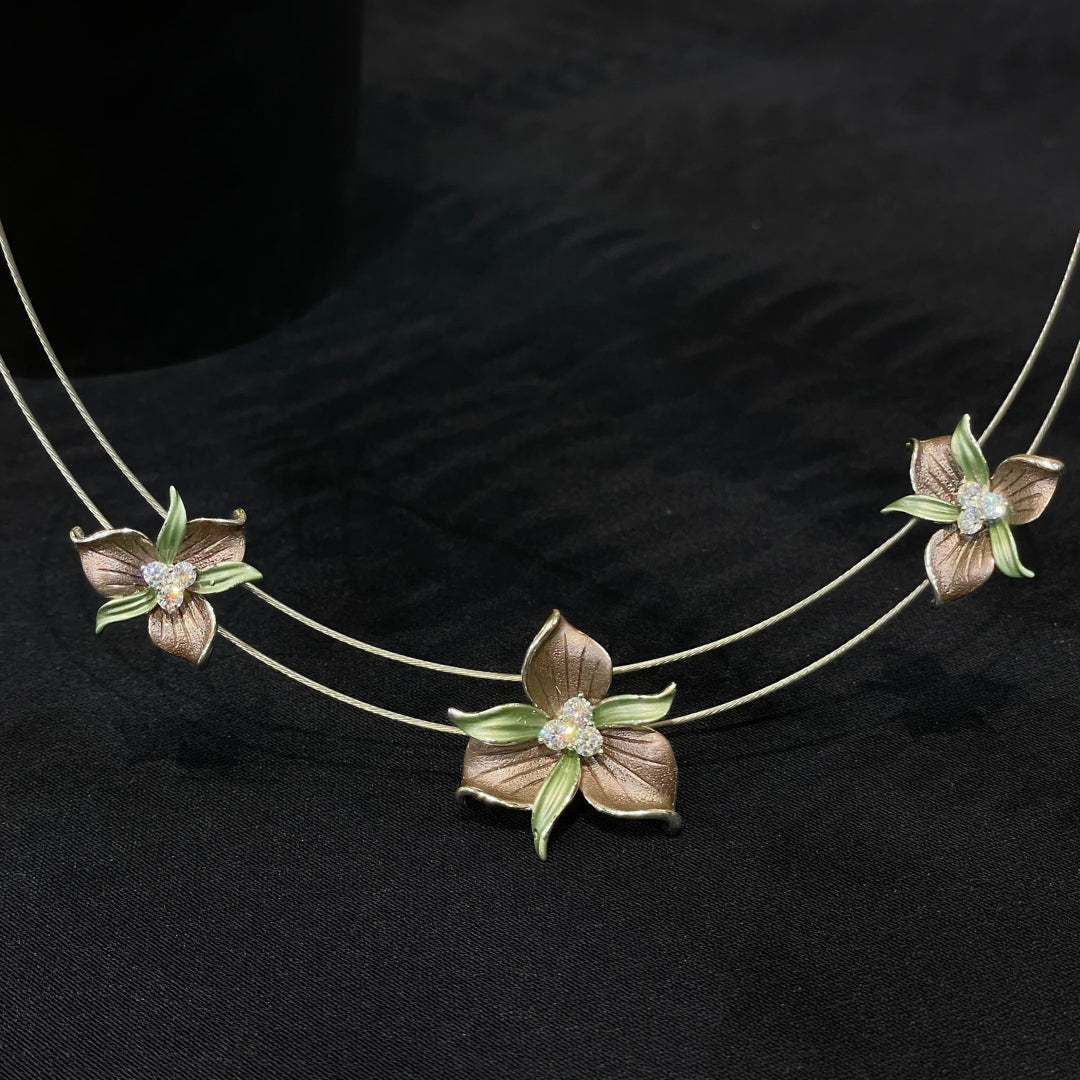 925 Silver Double-Strand Floral Necklace – Handcrafted Enamel Finish