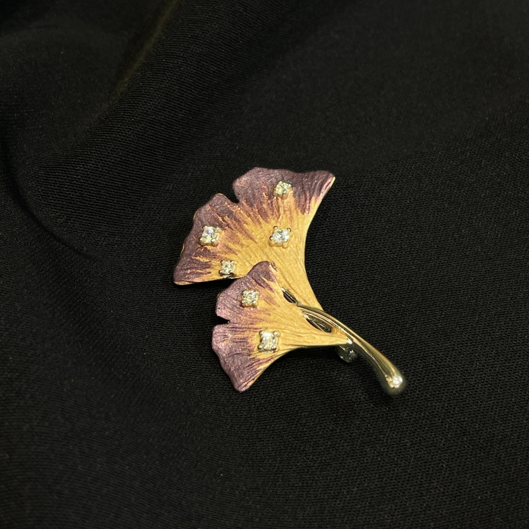 Elegant Ginkgo Leaf Silver Brooch