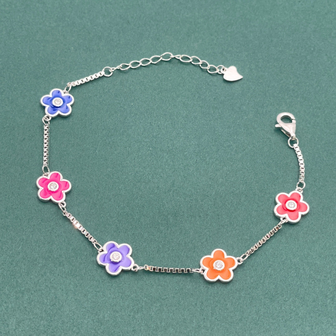 925 Sterling Silver Colorful Enamel Flower Bracelet