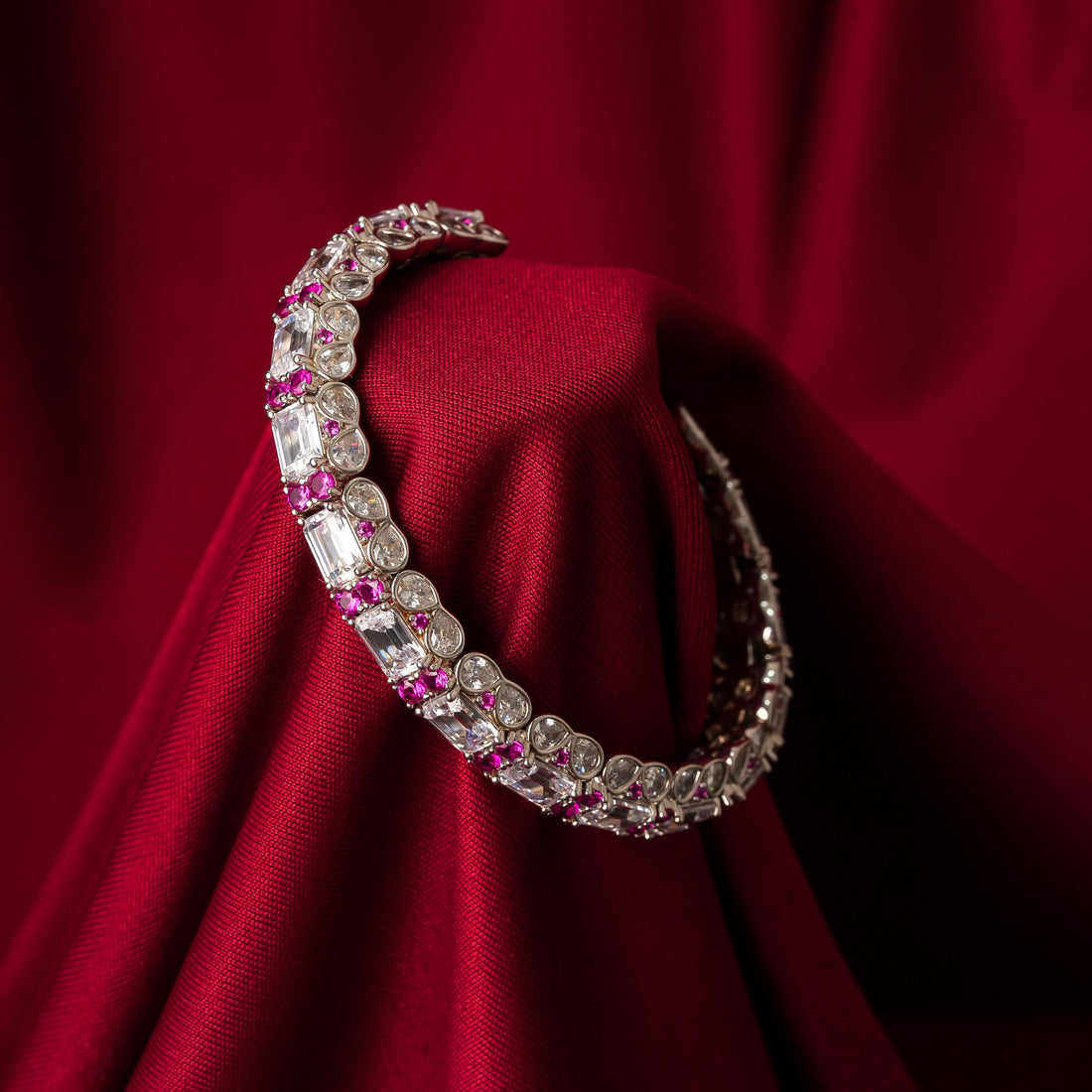Radiant Ruby & Crystal Silver Italian Bracelet for Women