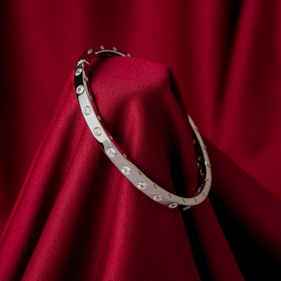 Lustro Luxe Silver Crystal-Studded Italian Bracelet for Women