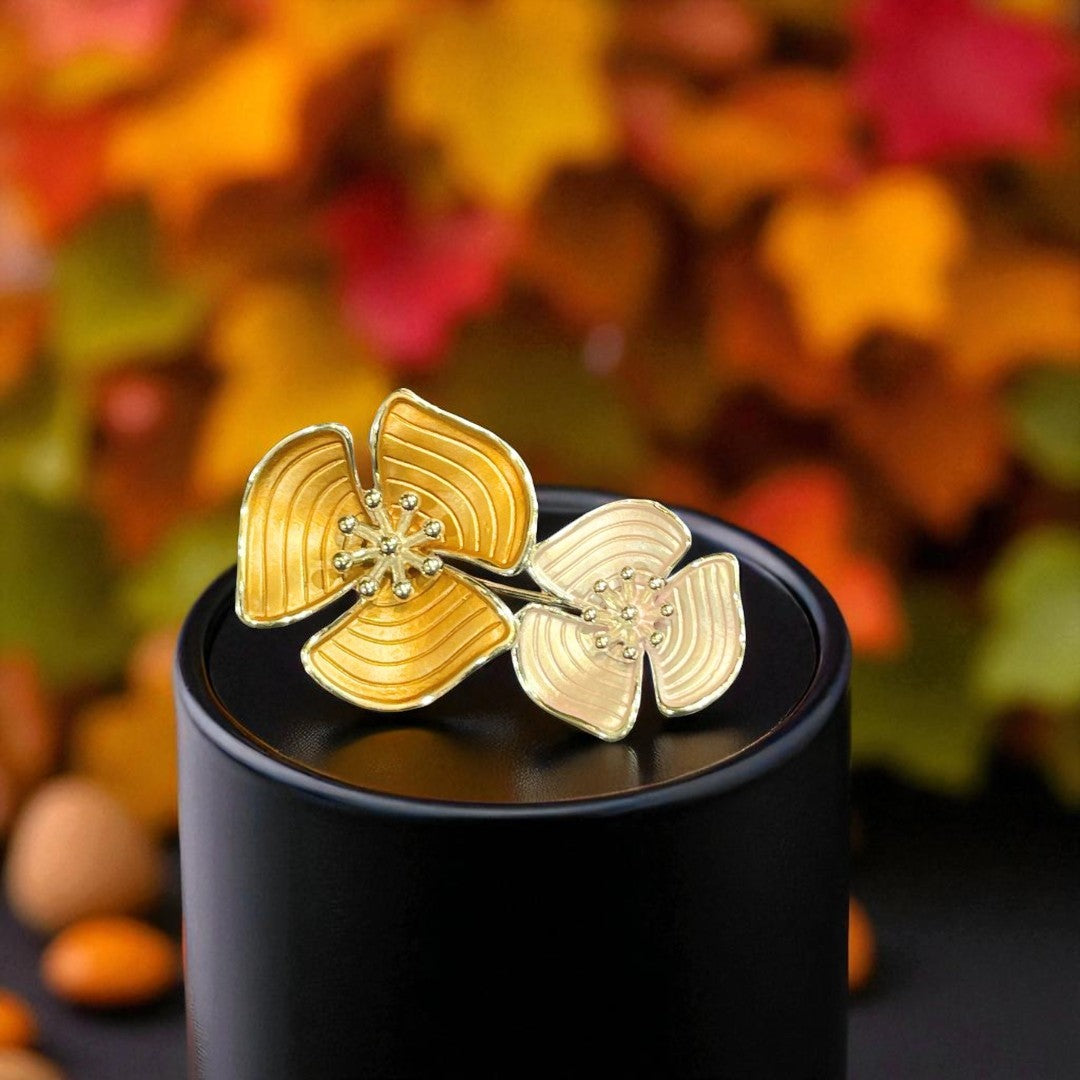 925 Silver Dual-Tone Floral Brooch  : Elegant Enamel Finish