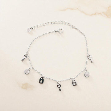 925 Sterling Silver Key & Lock Charm Bracelet