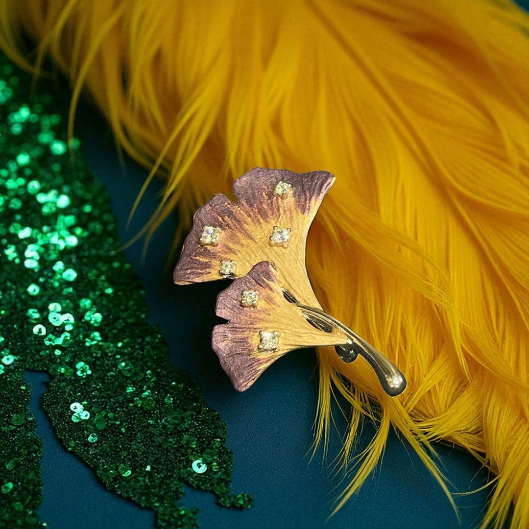 Elegant Ginkgo Leaf Silver Brooch